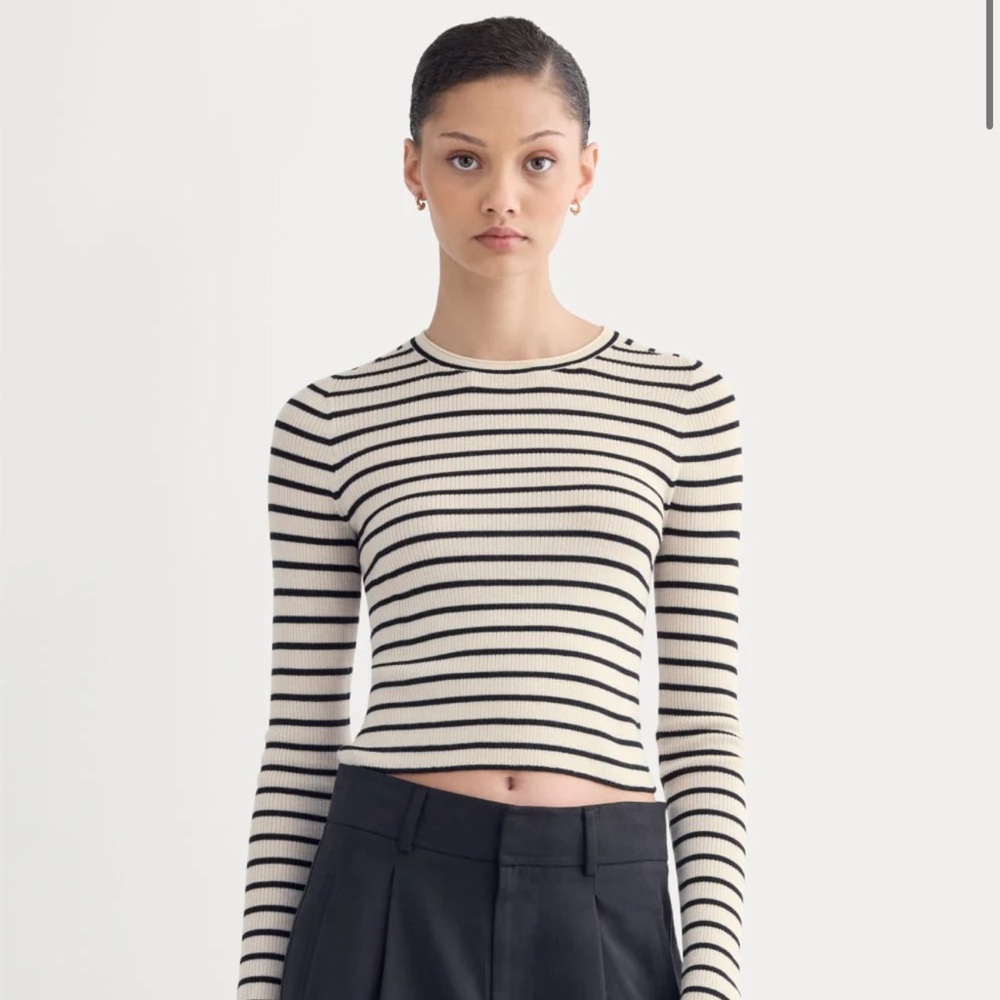 Everlane Black and White Striped Long Sleeve Top - Picture 6 of 6